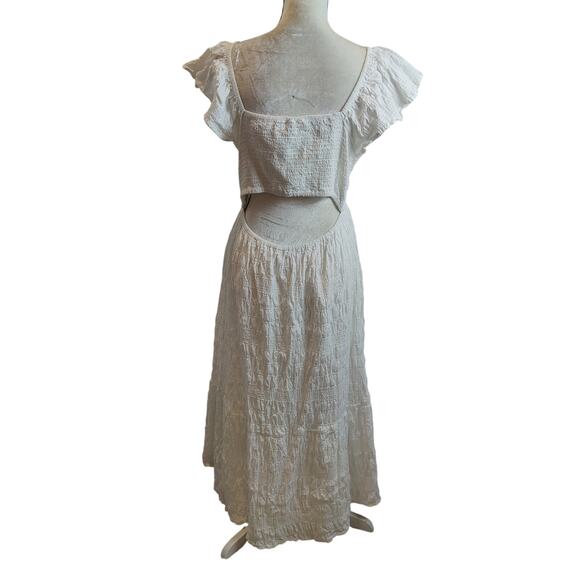 Universal Thread Sz XL White Smocked Maxi Dress Keyhole Milkmaid Prairie - Picture 2 of 7